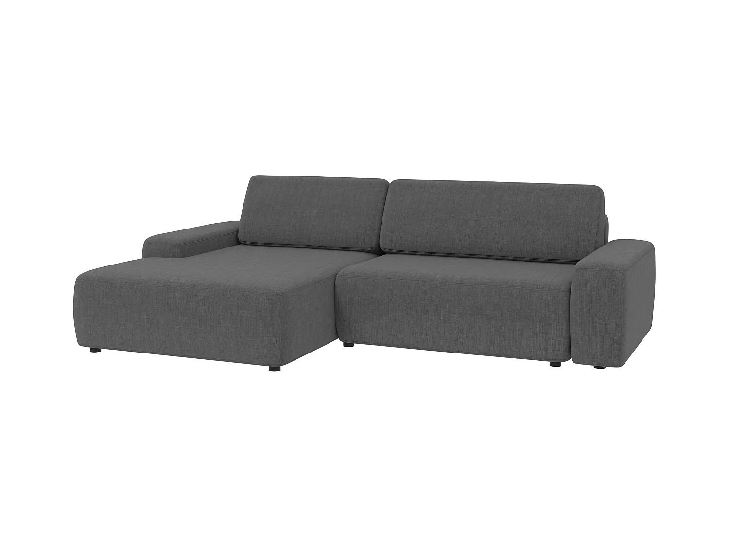 Canapé d’angle avec fonction lit et coffre de rangement en tissu velours gris, agréable confort d’assise ALWIN