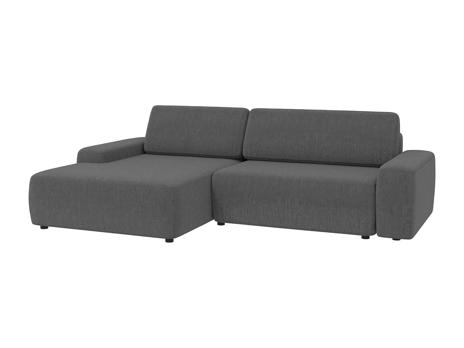 Canapé d’angle avec fonction lit et coffre de rangement en tissu velours gris, agréable confort d’assise ALWIN