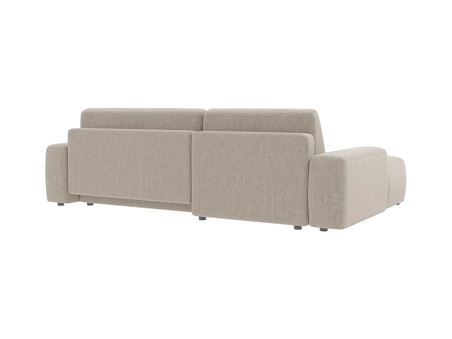 Canapé d’angle avec fonction lit et coffre de rangement en tissu velours beige, agréable confort d’assise ALWIN