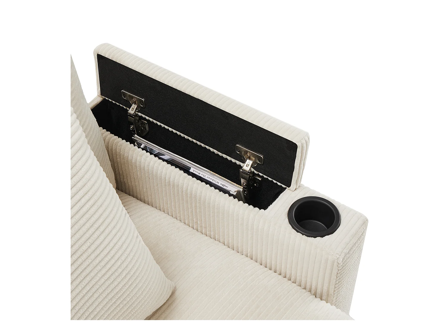 Canapé d'angle en L - 3 places - Avec repose-pieds + porte-gobelet - Chargeur USB - 2 coussins - Beige
