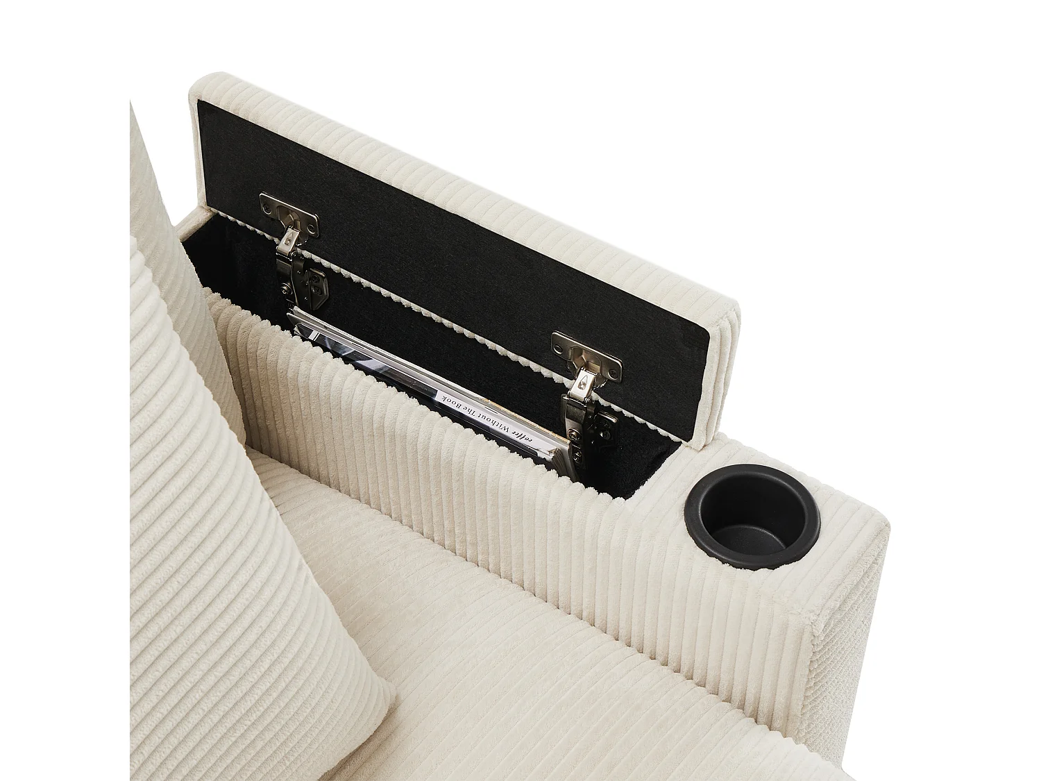 Canapé d'angle en L - 3 places - Avec repose-pieds + porte-gobelet - Chargeur USB - 2 coussins - Beige