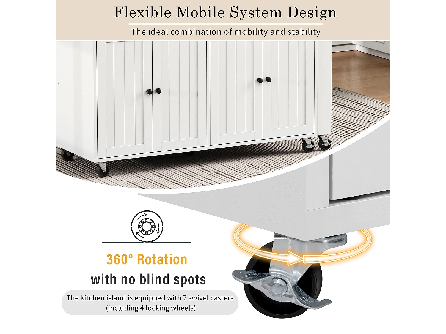 Ilha de cozinha central - com 4 portas e 2 gavetas - bancada extensível - com rodízios - 180,5×45×92,2 cm - Branco + Marrom