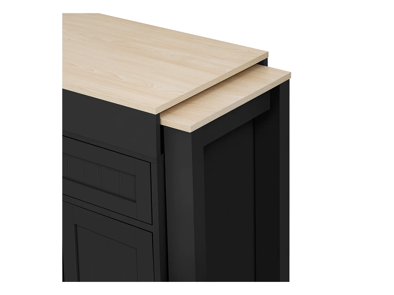 Ilot central de cuisine - avec 4 portes et 2 tiroirs - plateau extensible - avec roulettes - 180.5x45x92.2 cm - Noir