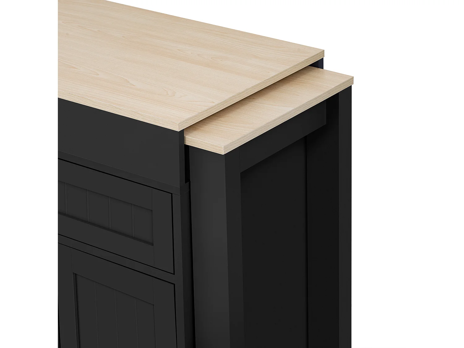 Kücheninsel - mit 4 Türen und 2 Schubladen - ausziehbarer Arbeitsplatte - mit Rollen - 180,5×45×92,2 cm - Schwarz