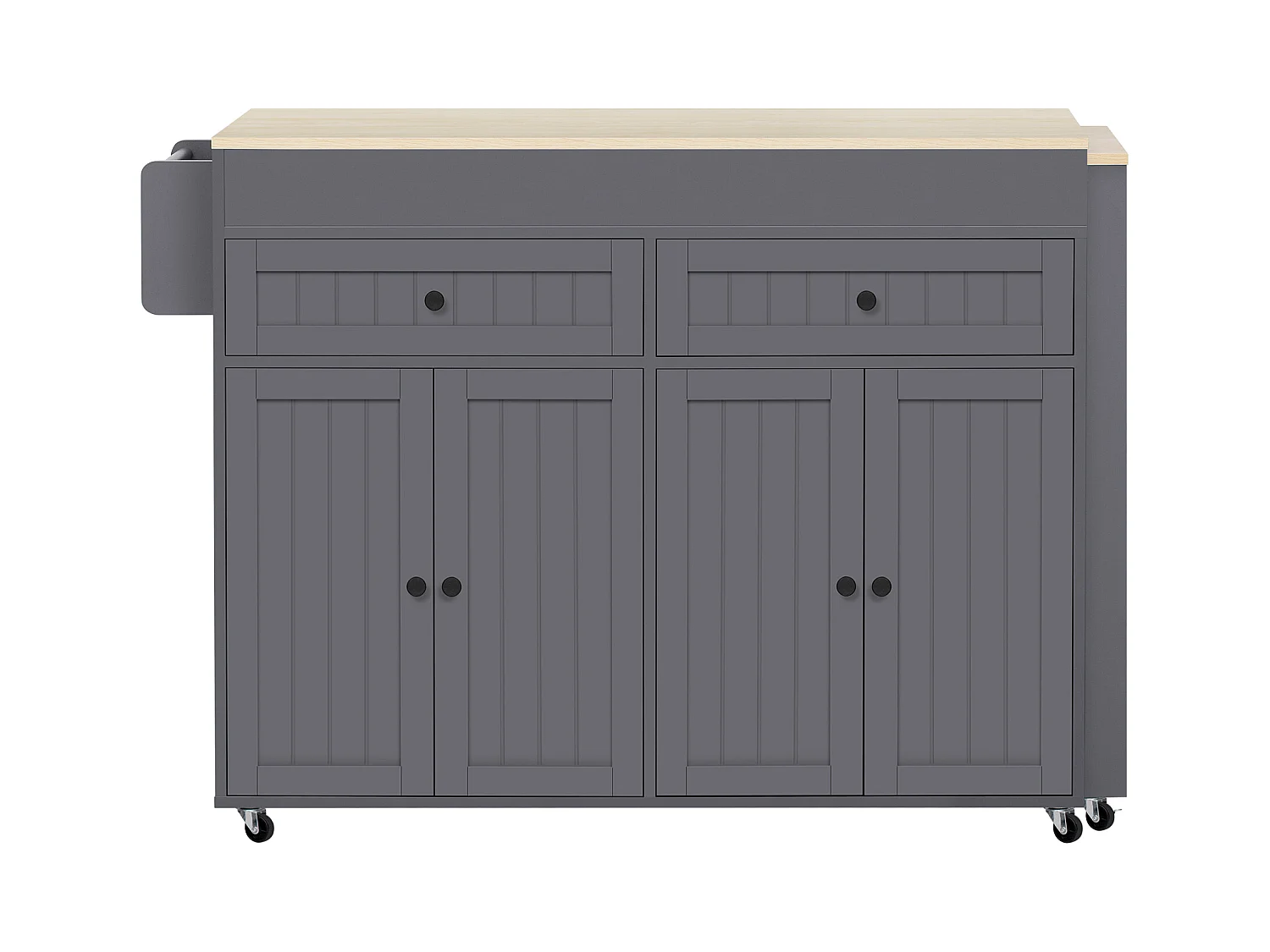 Ilot central de cuisine - avec 4 portes et 2 tiroirs - plateau extensible - avec roulettes - 180.5x45x92.2 cm - Gris