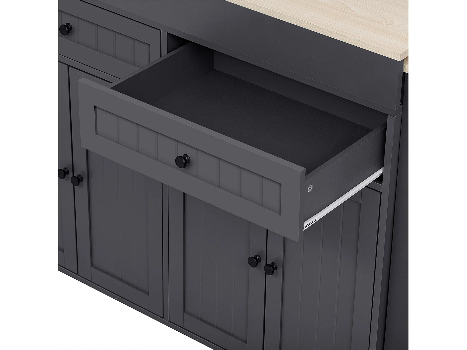 Ilha de cozinha central - com 4 portas e 2 gavetas - bancada extensível - com rodízios - 180,5×45×92,2 cm - Cinza