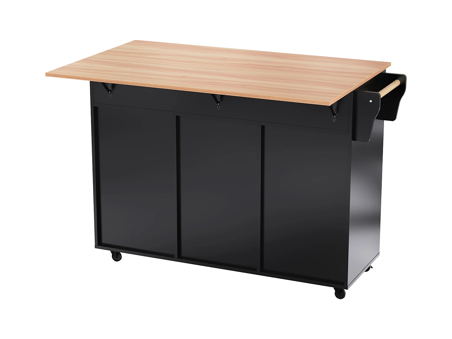 Ilot central de cuisine avec 2 tiroirs - Plateau extensible - pieds en roulettes ou en bois massif - Noir
