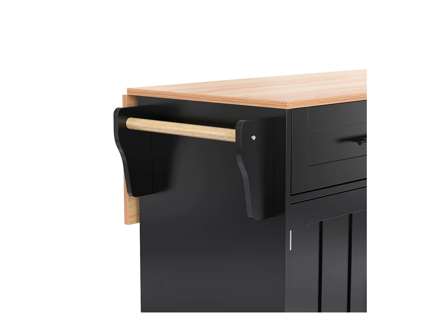 Ilot central de cuisine avec 2 tiroirs - Plateau extensible - pieds en roulettes ou en bois massif - Noir