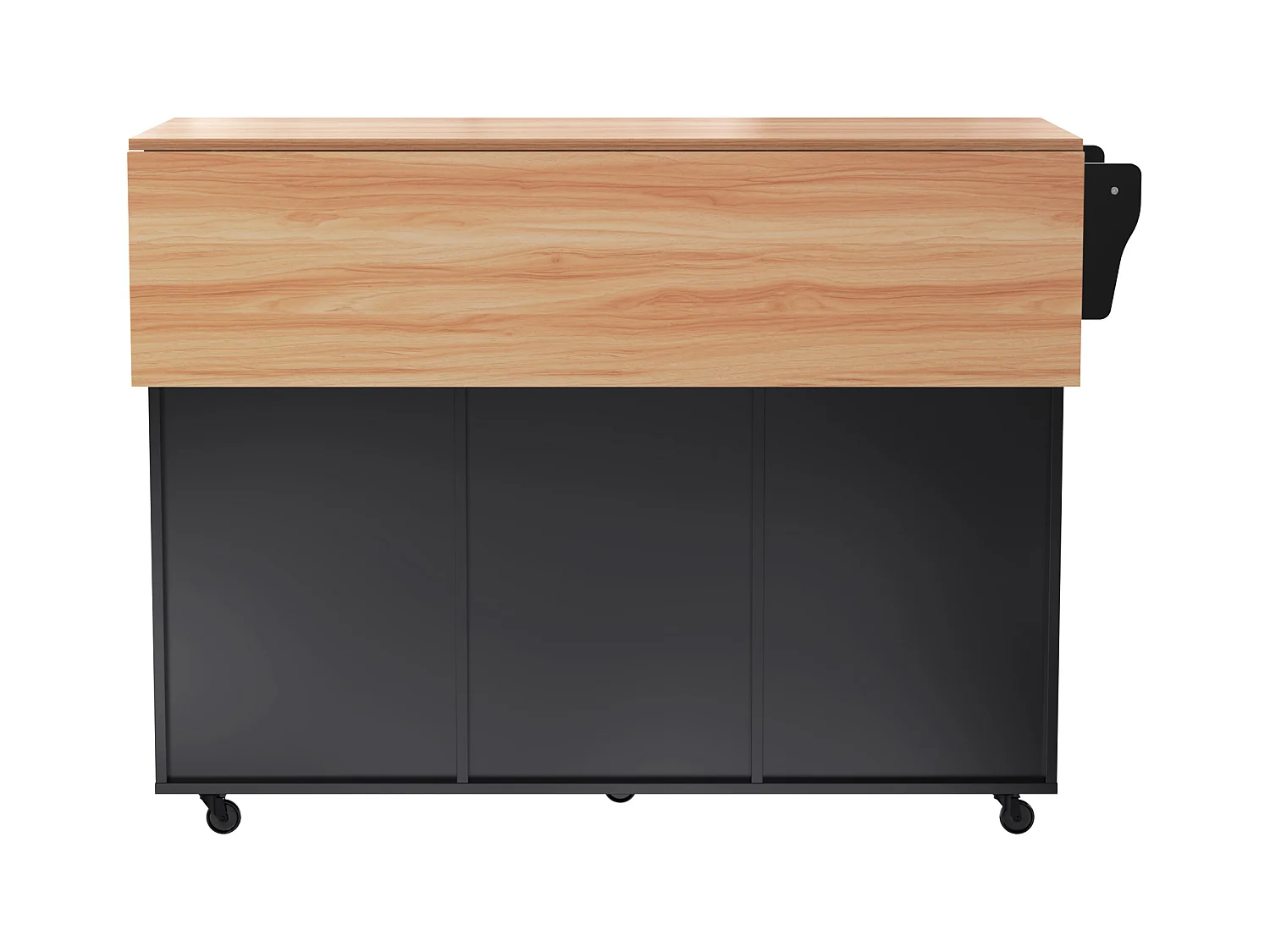 Ilot central de cuisine avec 2 tiroirs - Plateau extensible - pieds en roulettes ou en bois massif - Noir