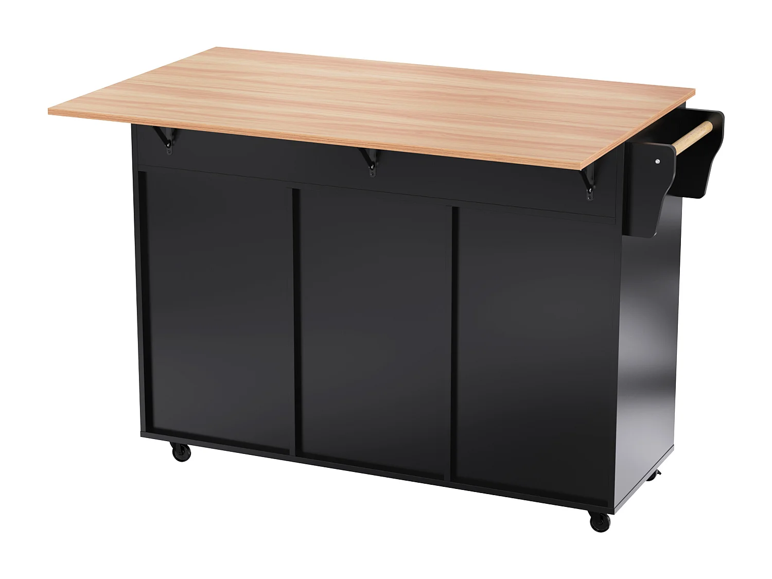 Ilot central de cuisine avec 2 tiroirs - Plateau extensible - pieds en roulettes ou en bois massif - Noir