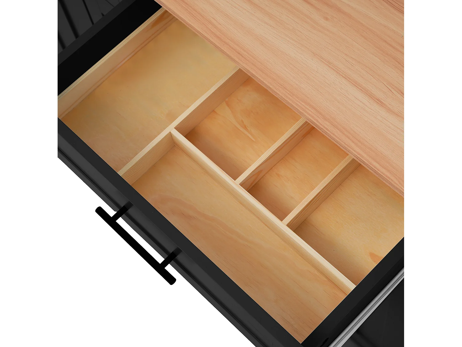 Ilot central de cuisine avec 2 tiroirs - Plateau extensible - pieds en roulettes ou en bois massif - Noir