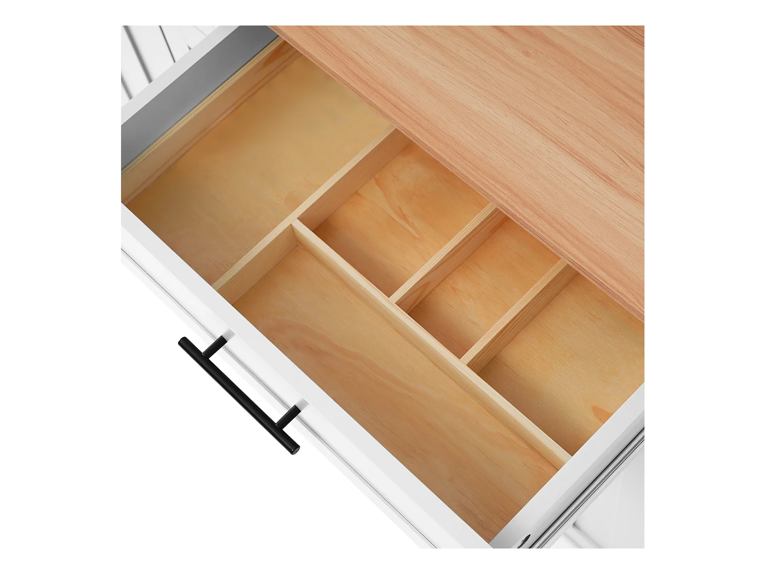 Ilot central de cuisine avec 2 tiroirs - Plateau extensible - pieds en roulettes ou en bois massif - Blanc