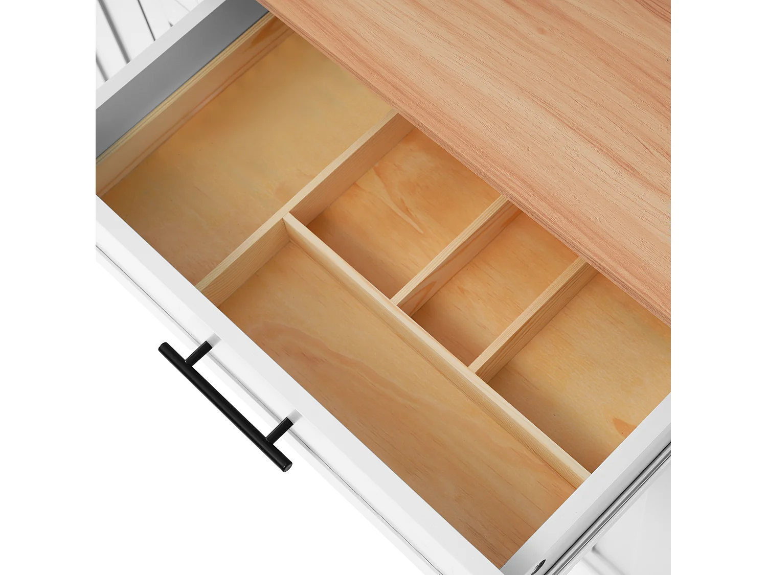 Ilot central de cuisine avec 2 tiroirs - Plateau extensible - pieds en roulettes ou en bois massif - Blanc