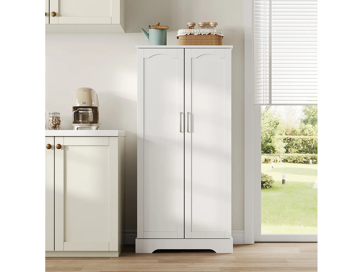 Buffet de cozinha 60×35×128 cm - com sensor de luz LED - com 2 portas - com prateleiras - Branco