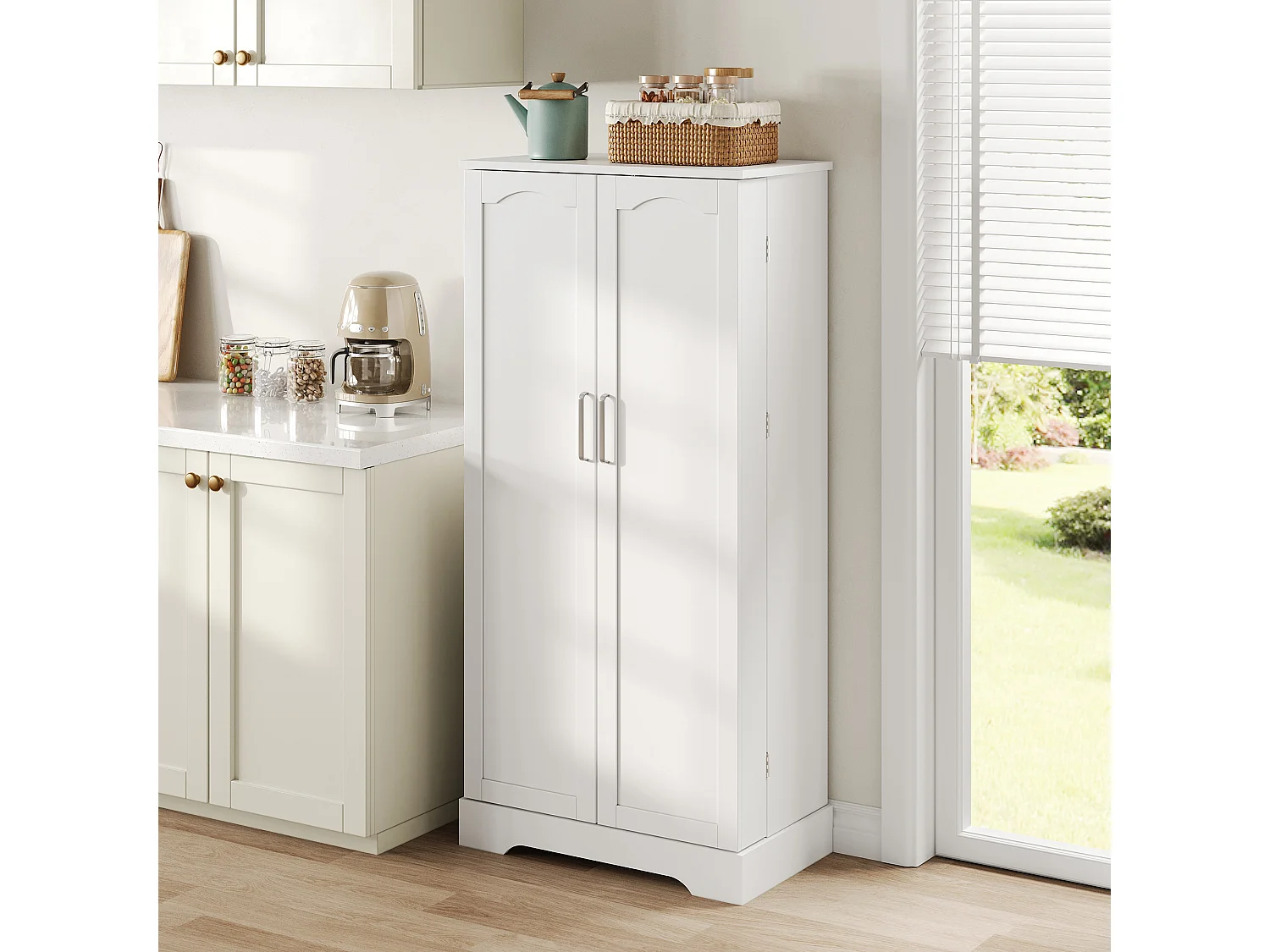 Buffet de cozinha 60×35×128 cm - com sensor de luz LED - com 2 portas - com prateleiras - Branco