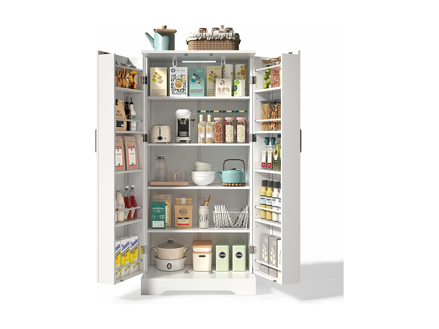 Buffet de cozinha 60×35×128 cm - com sensor de luz LED - com 2 portas - com prateleiras - Branco