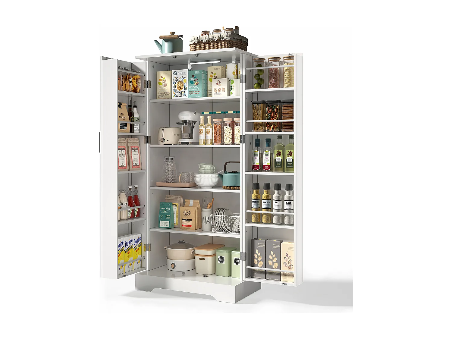 Buffet de cozinha 60×35×128 cm - com sensor de luz LED - com 2 portas - com prateleiras - Branco