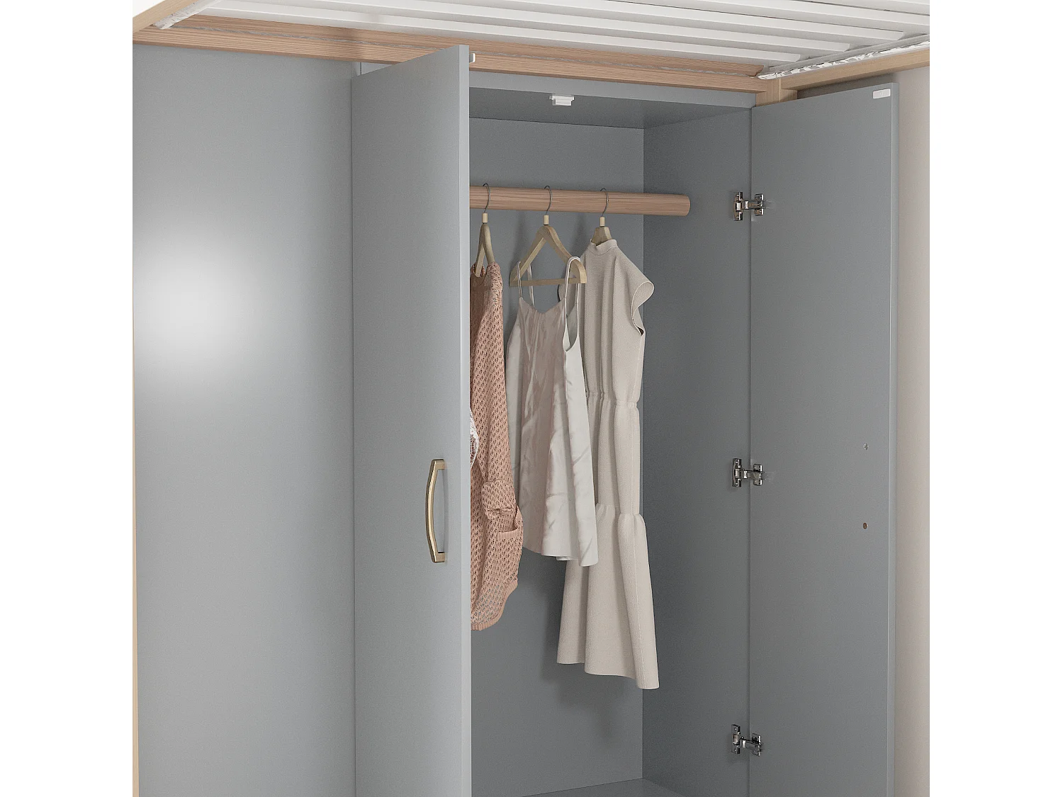 Hoogbed 90×200 cm - met hekwerk - met opbergruimte - met veiligheidstrap - wit + naturel (matras niet inbegrepen)