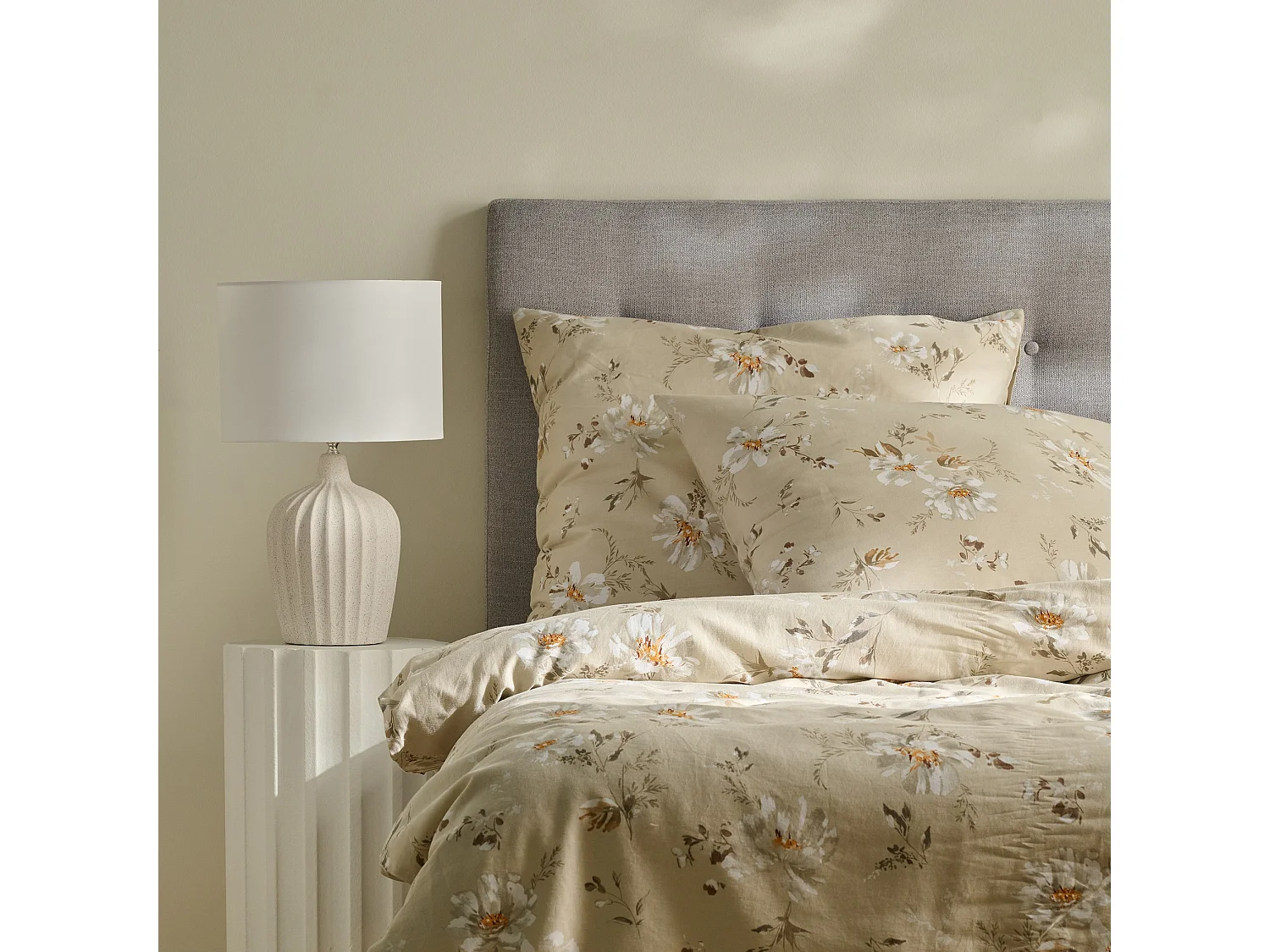 Parure de lit Jasmina beige moyen coton satin 200x220