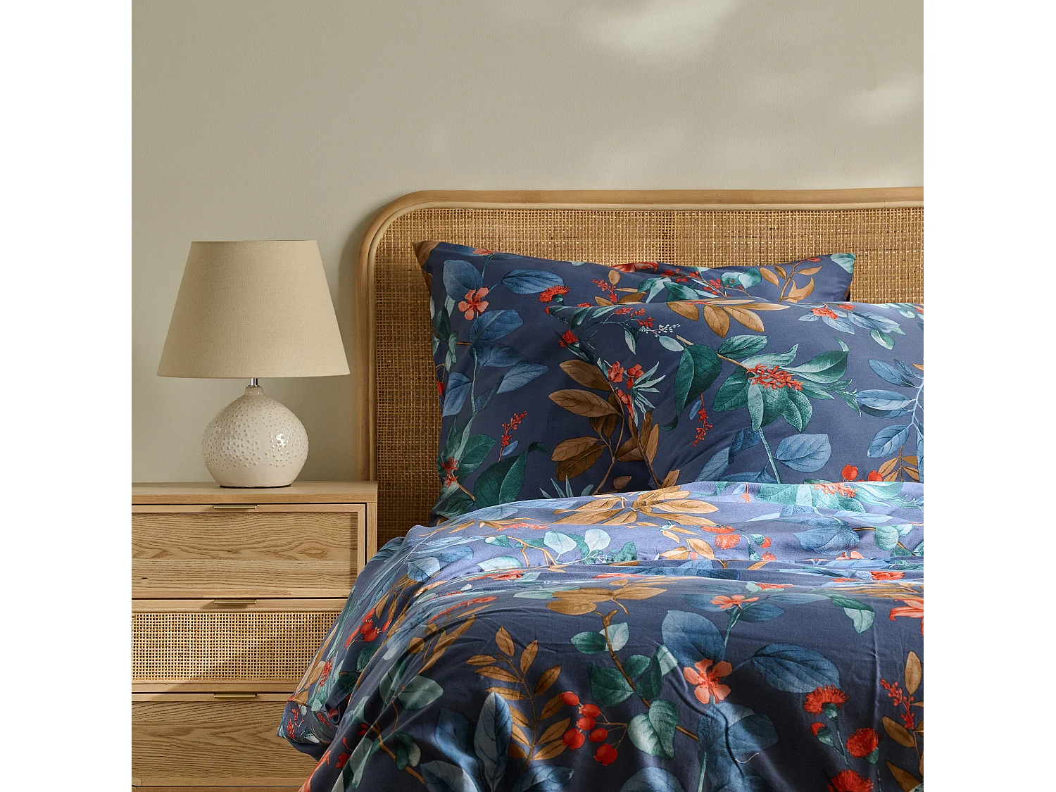 Parure de lit Feriosa bleu foncé satin de coton 160 x 200