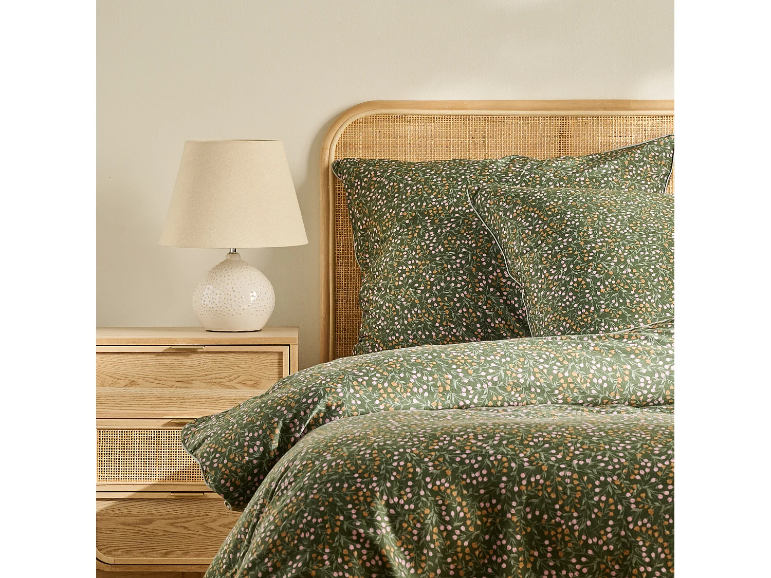 Parure de lit Crisenta vert foncé satin de coton 200x220