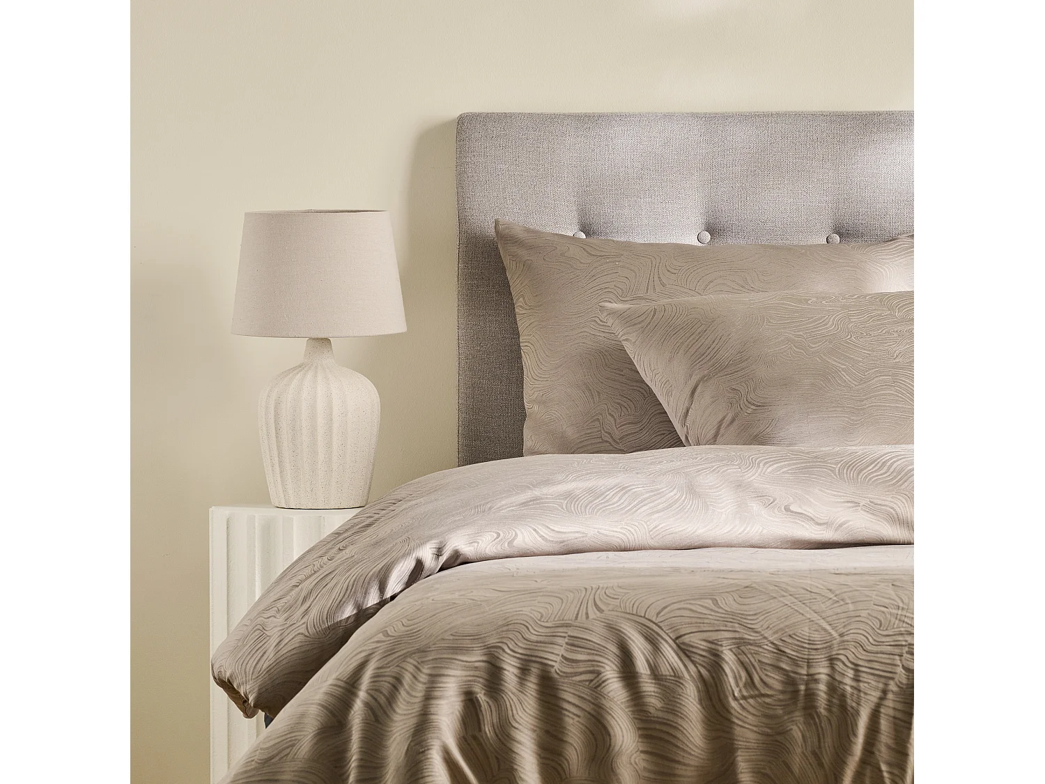 Parure de lit Linno beige foncé jacquard 160x200