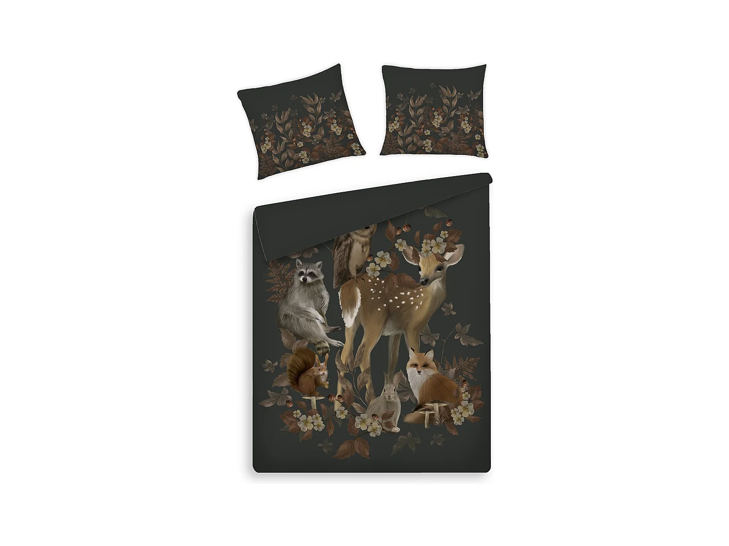 Parure de lit Vilderis brun foncé coton satin 160 x 200