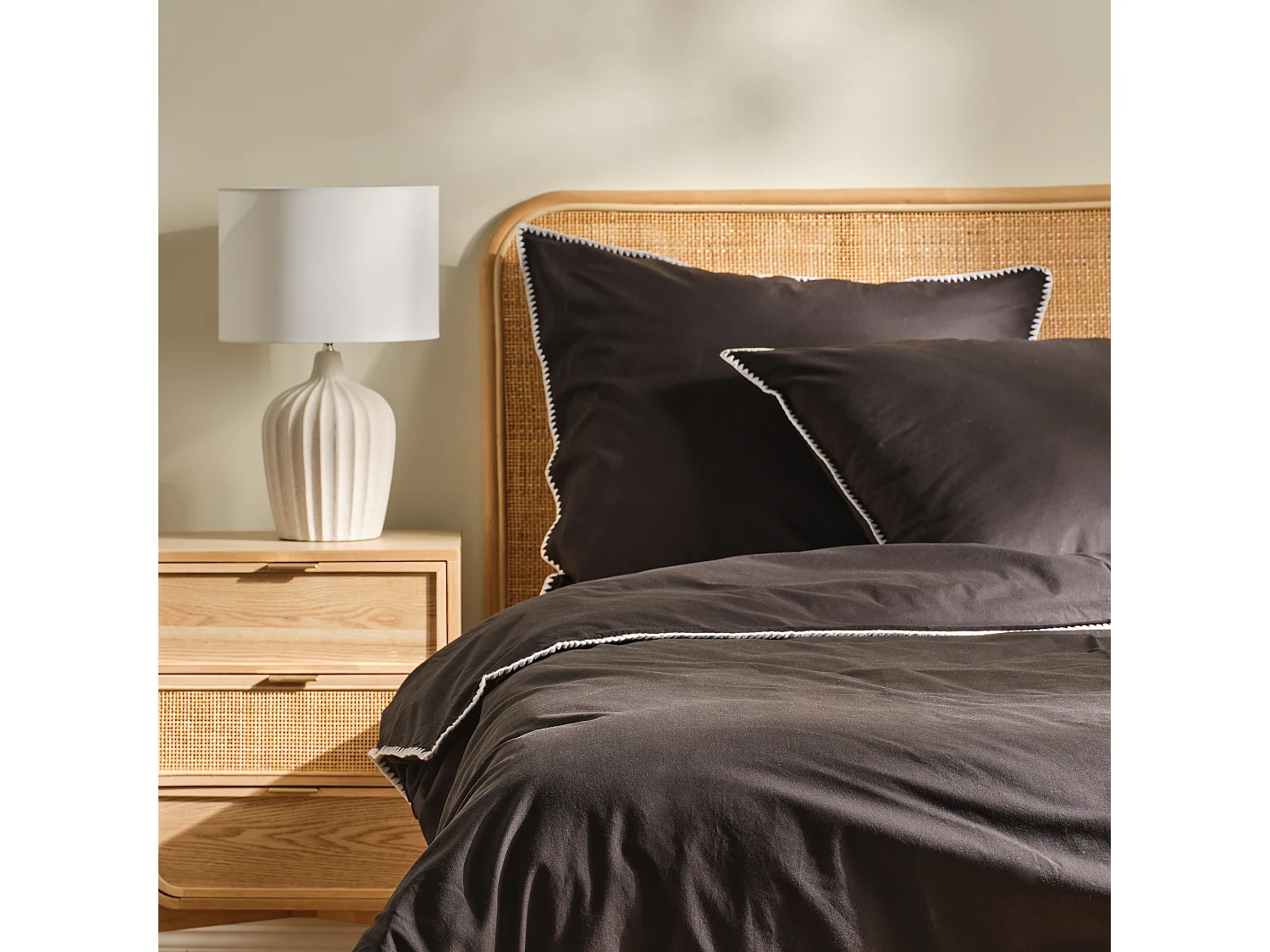 Parure de lit Tanger Noir Moyen Coton 160x200