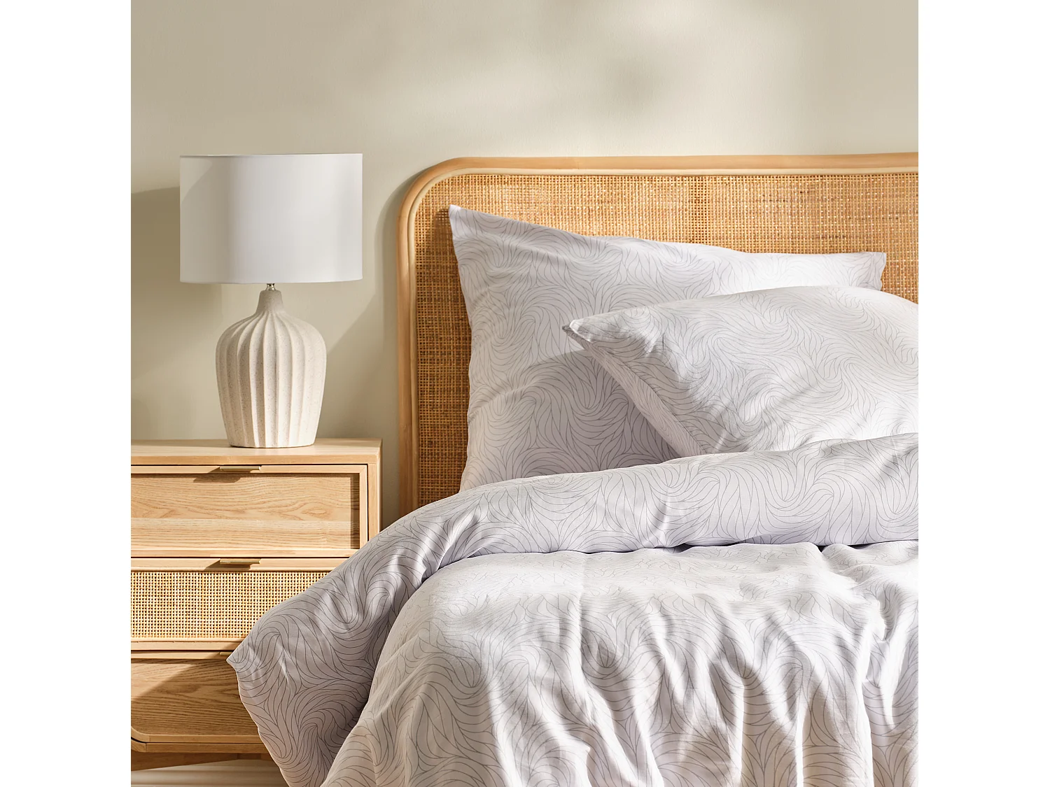 Parure de lit Linguine gris clair satin de coton 160x200