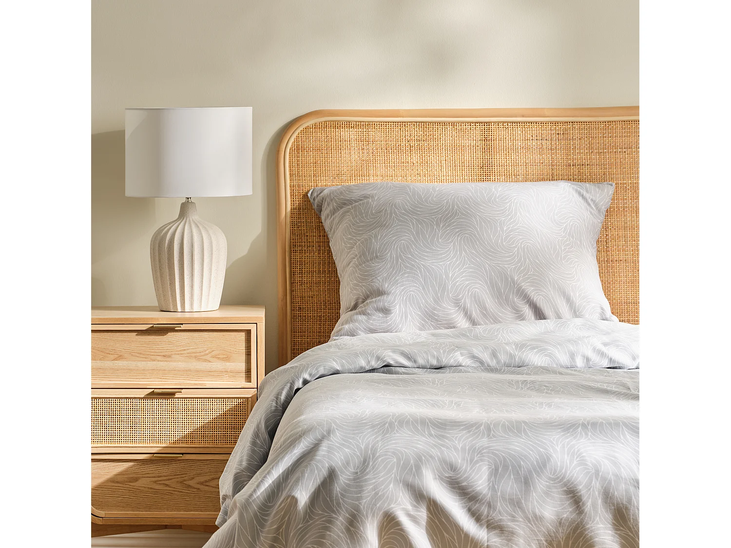 Parure de lit Linguine Gris Moyen Satin de Coton 200x220