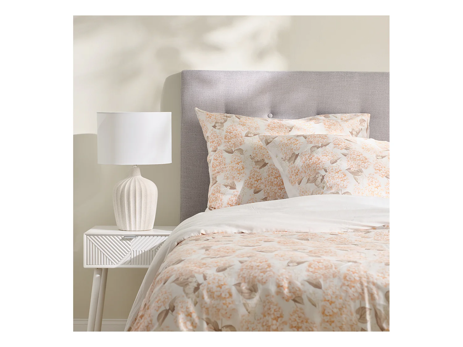 Parure de lit Amberbloom écru satin de coton 160x200