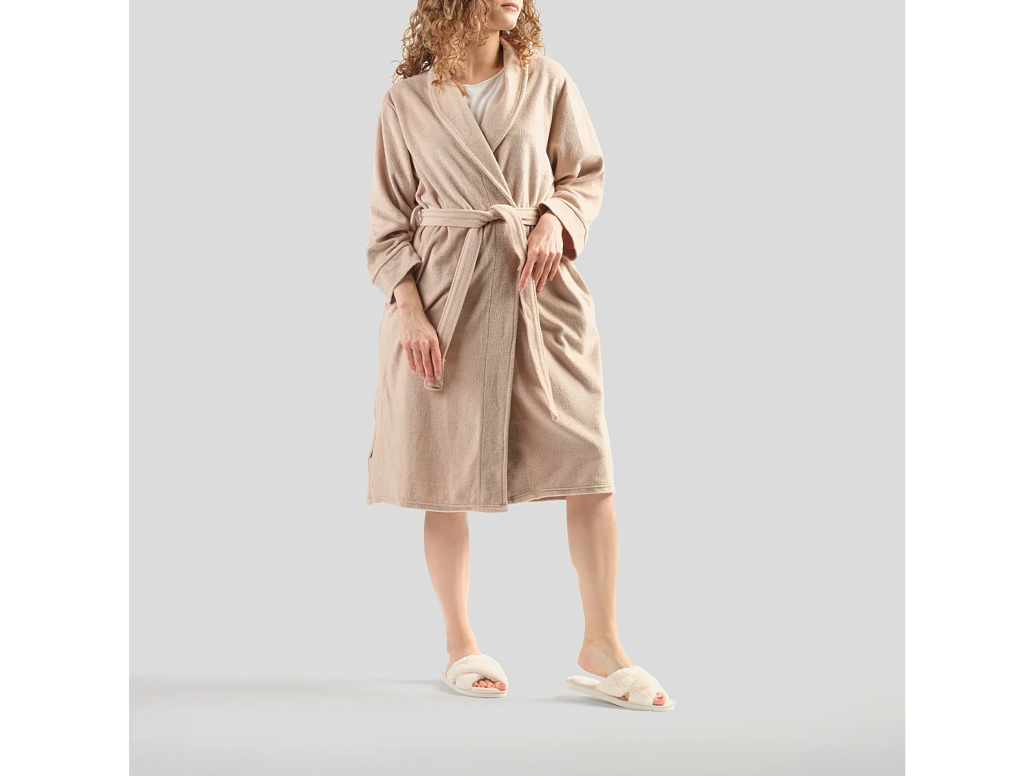 Bademantel mit Baumwolle Polina mittleres Beige 65 x 115