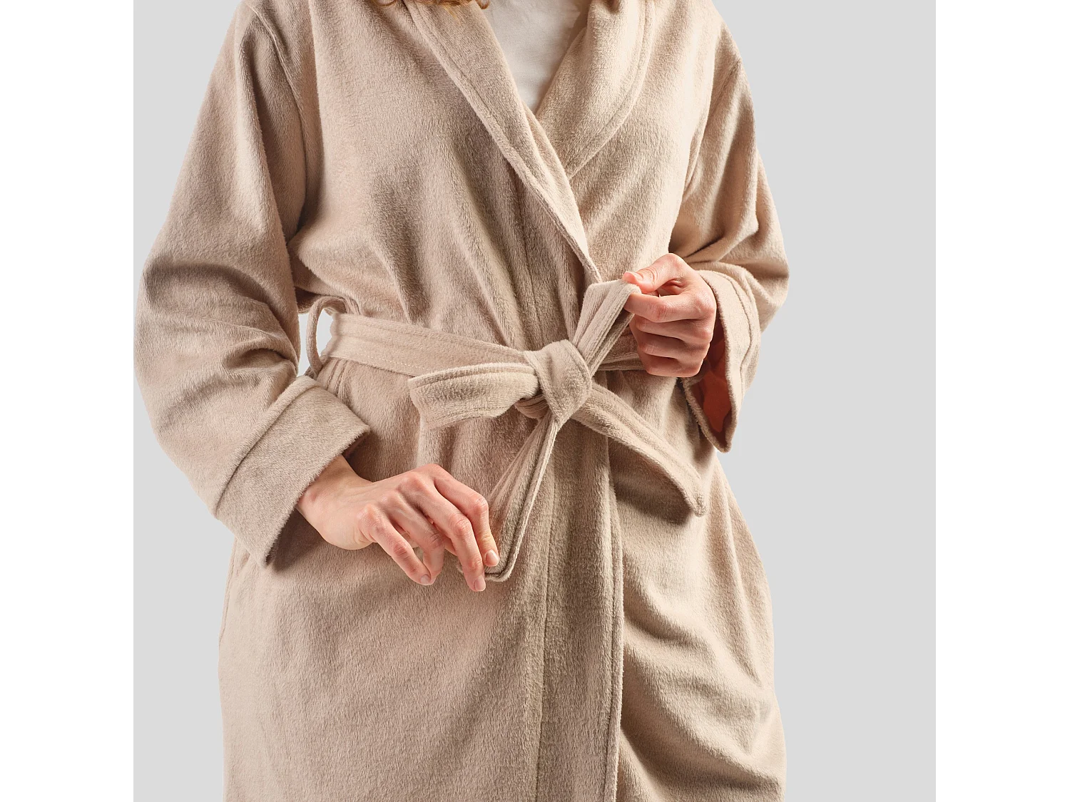 Bademantel mit Baumwolle Polina mittleres Beige 65 x 115