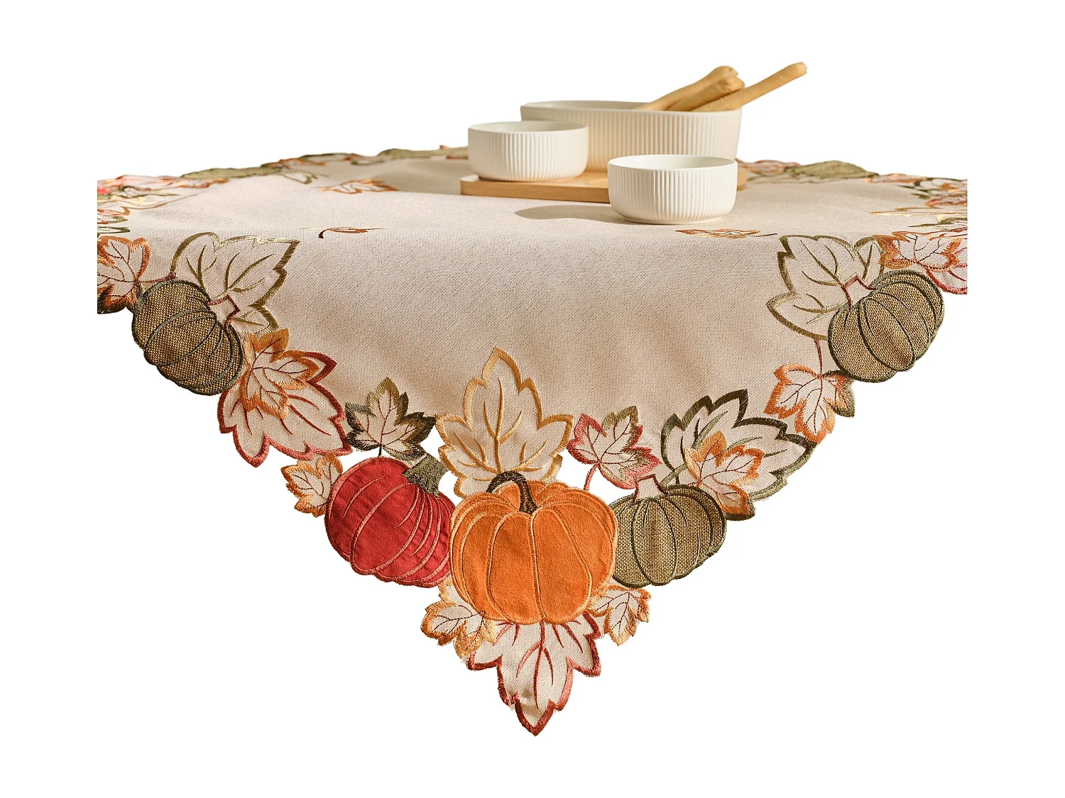 Serviette Brodée Autumn garden Beige Moyen 80x80