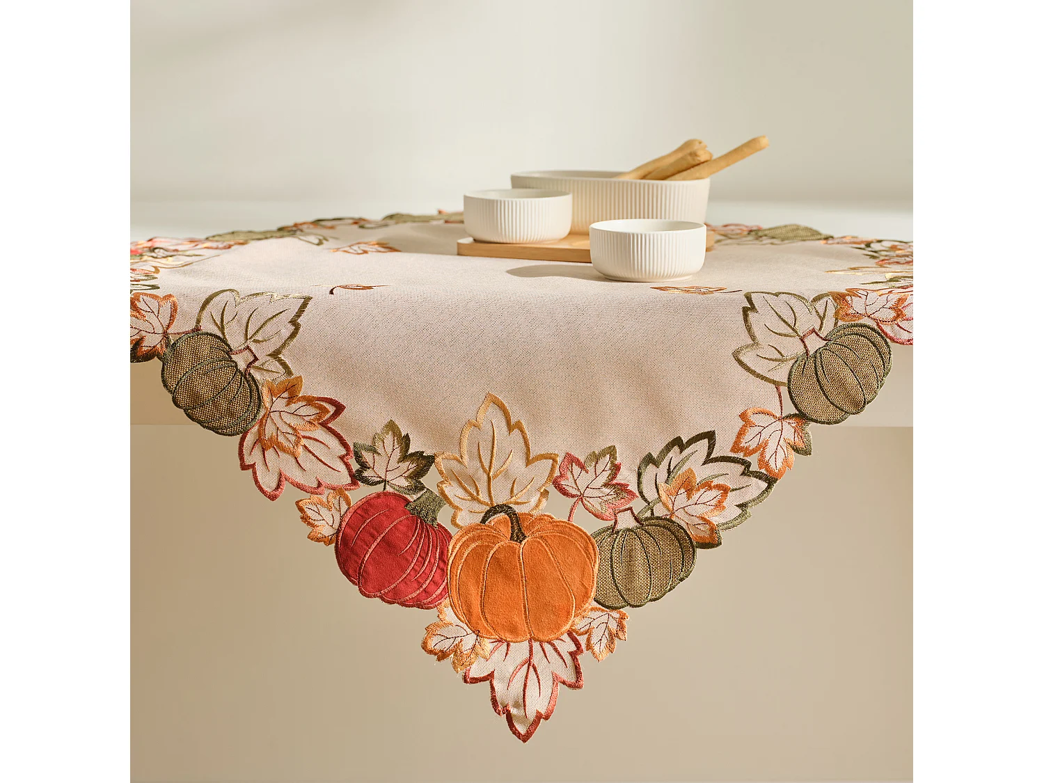 Serviette Brodée Autumn garden Beige Moyen 80x80