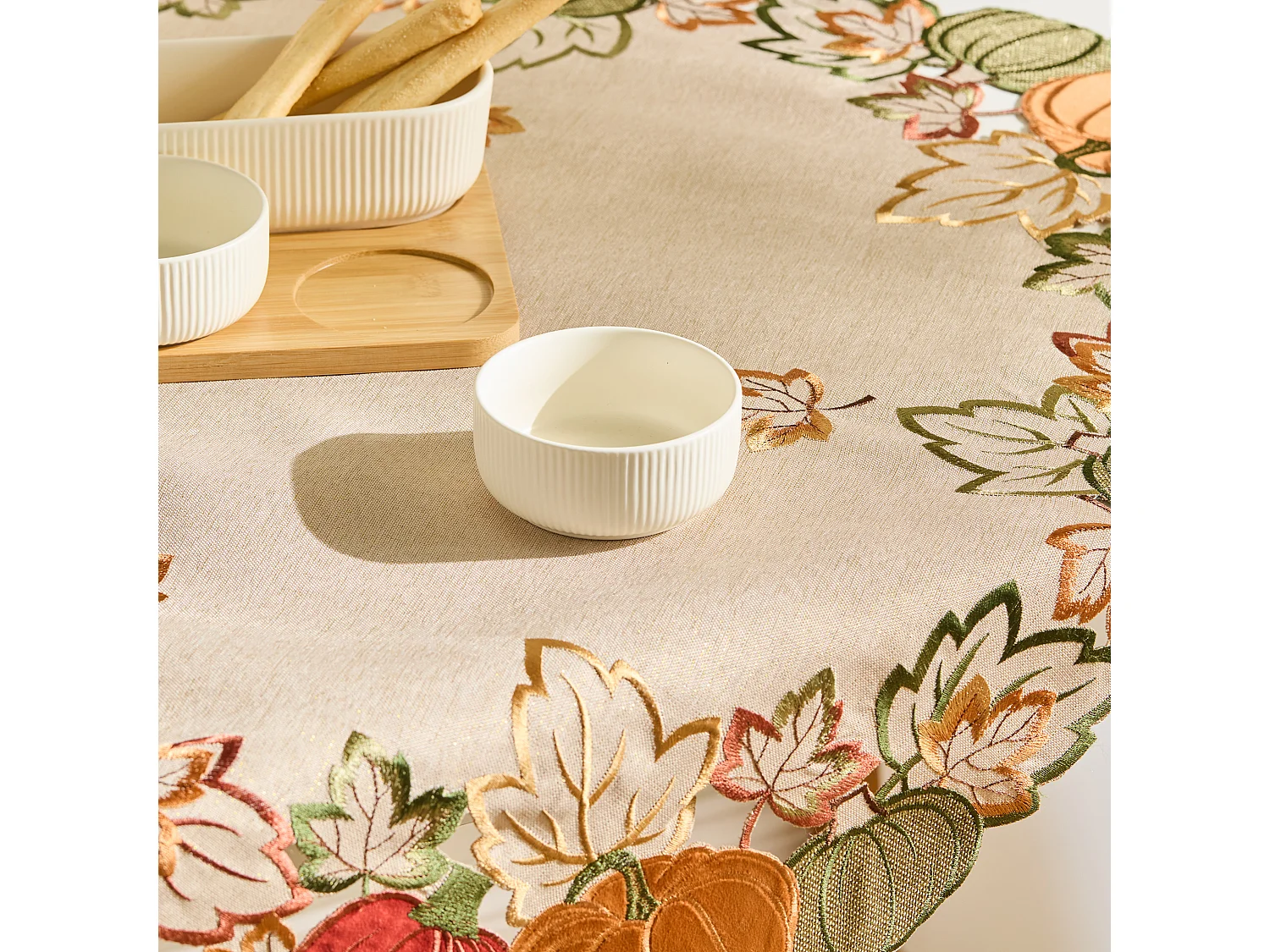 Serviette Brodée Autumn garden Beige Moyen 80x80