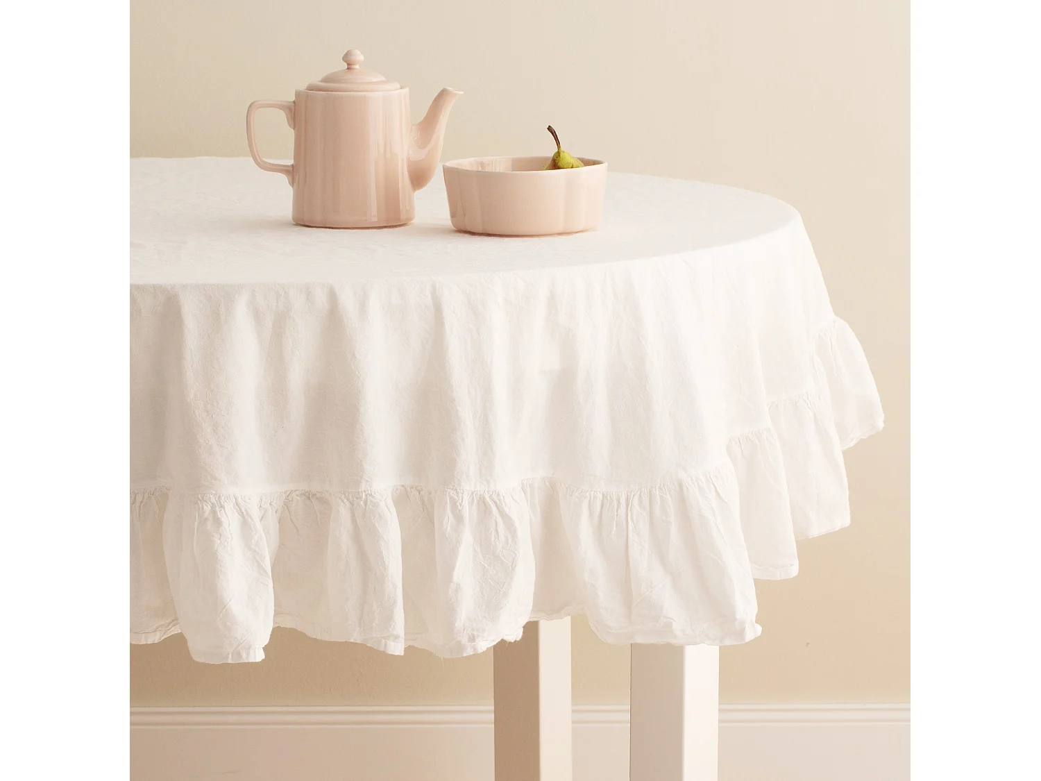 Nappe Unicolore Falbines Blanc Moyen 160