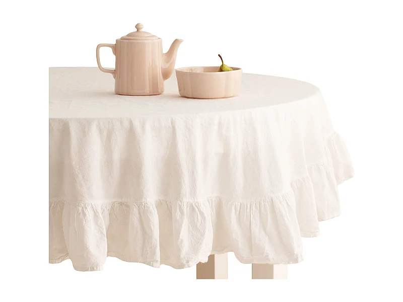 Nappe Unicolore Falbines Blanc Moyen 160