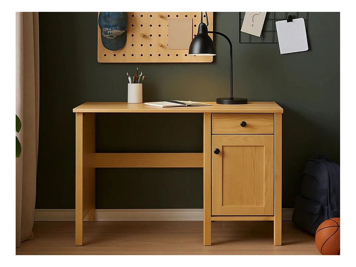 Biurko 110 cm drewniane z drzwiczkami i szufladą Prestige, kolor dębowy