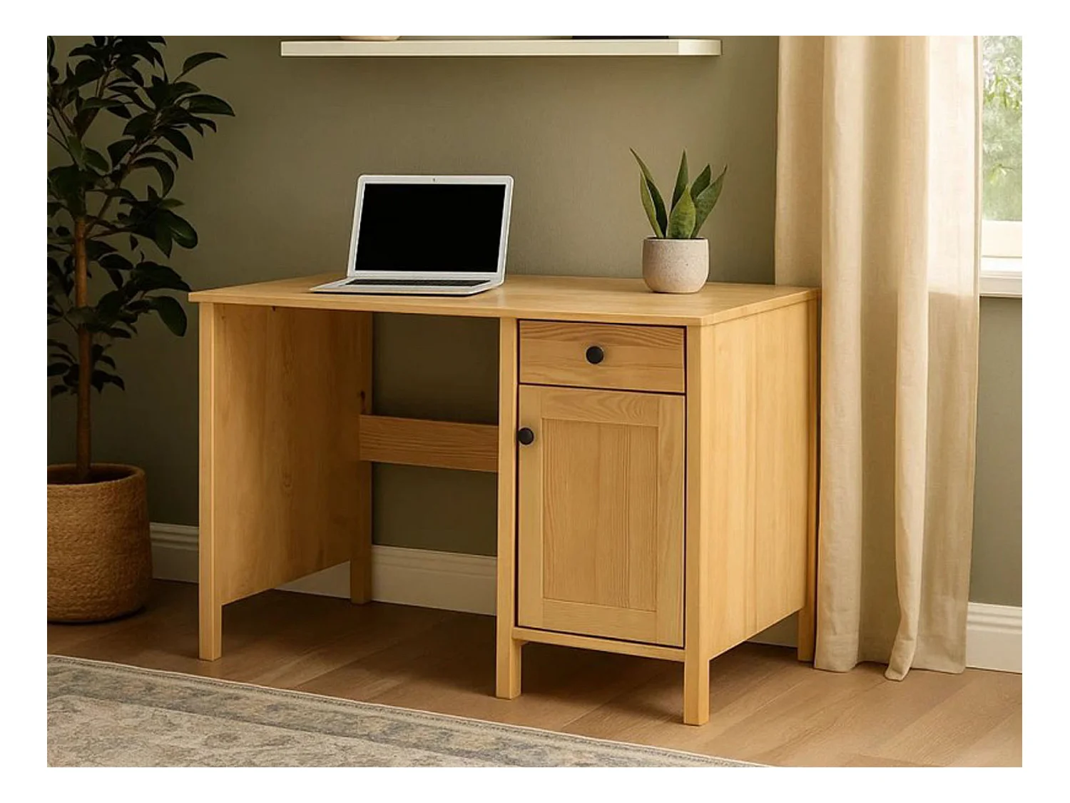 Biurko 110 cm drewniane z drzwiczkami i szufladą Prestige, kolor dębowy