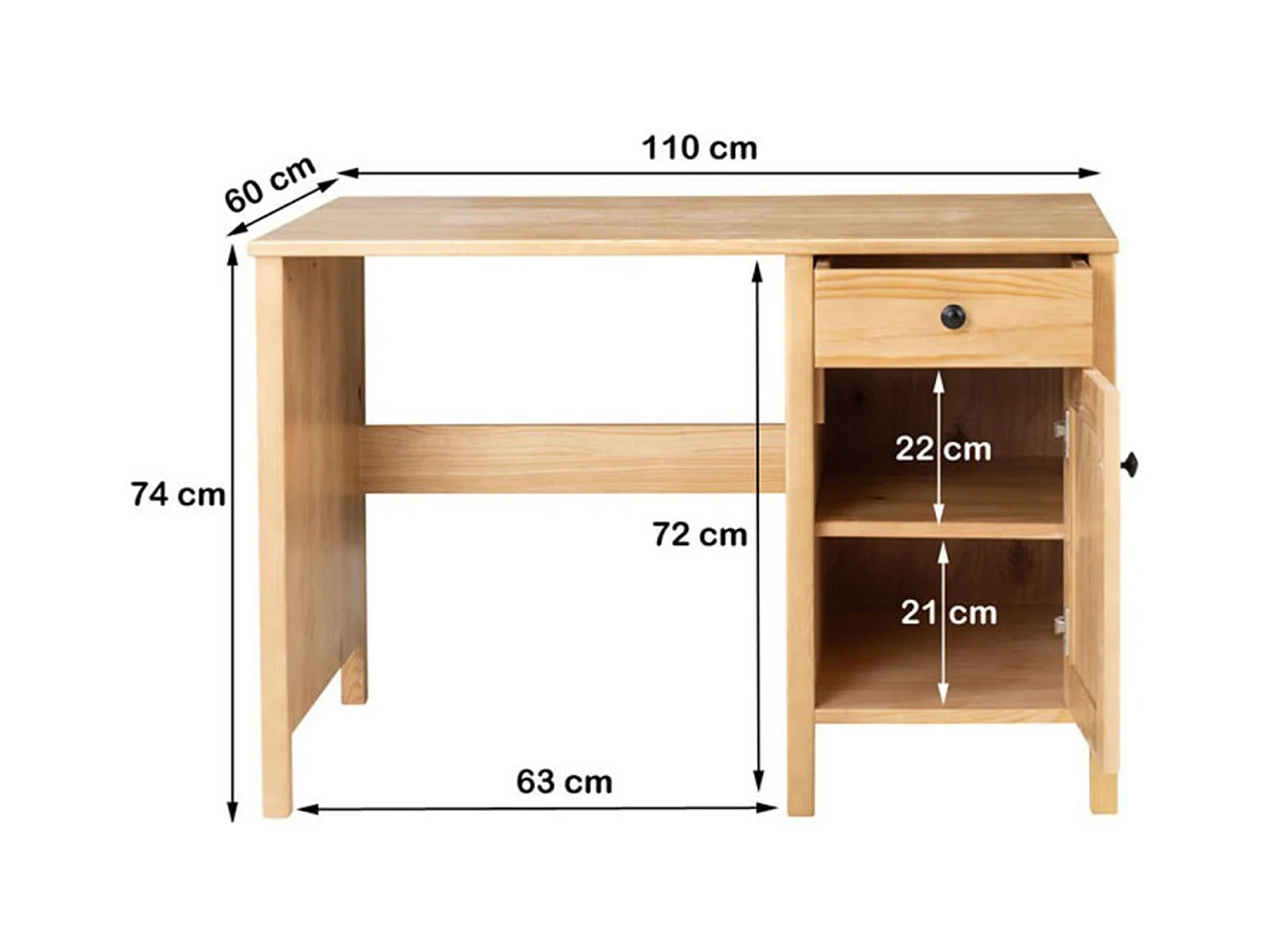 Biurko 110 cm drewniane z drzwiczkami i szufladą Prestige, kolor dębowy