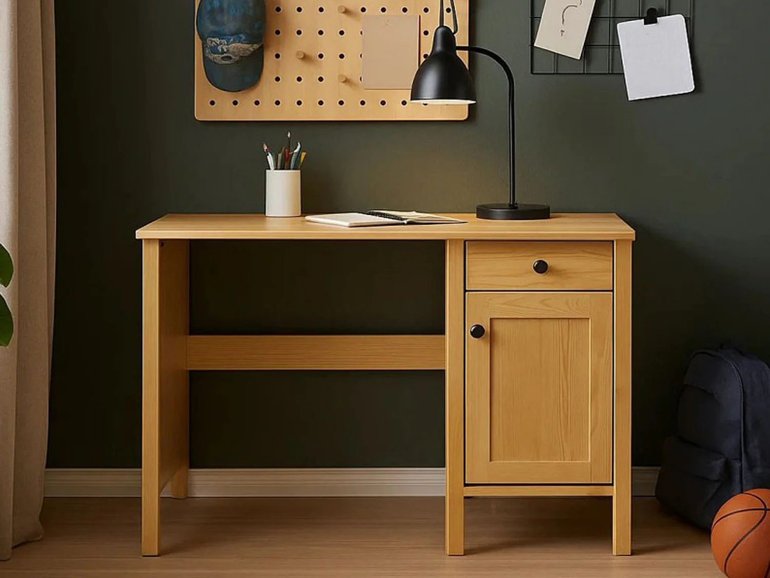 Biurko 110 cm drewniane z drzwiczkami i szufladą Prestige, kolor dębowy