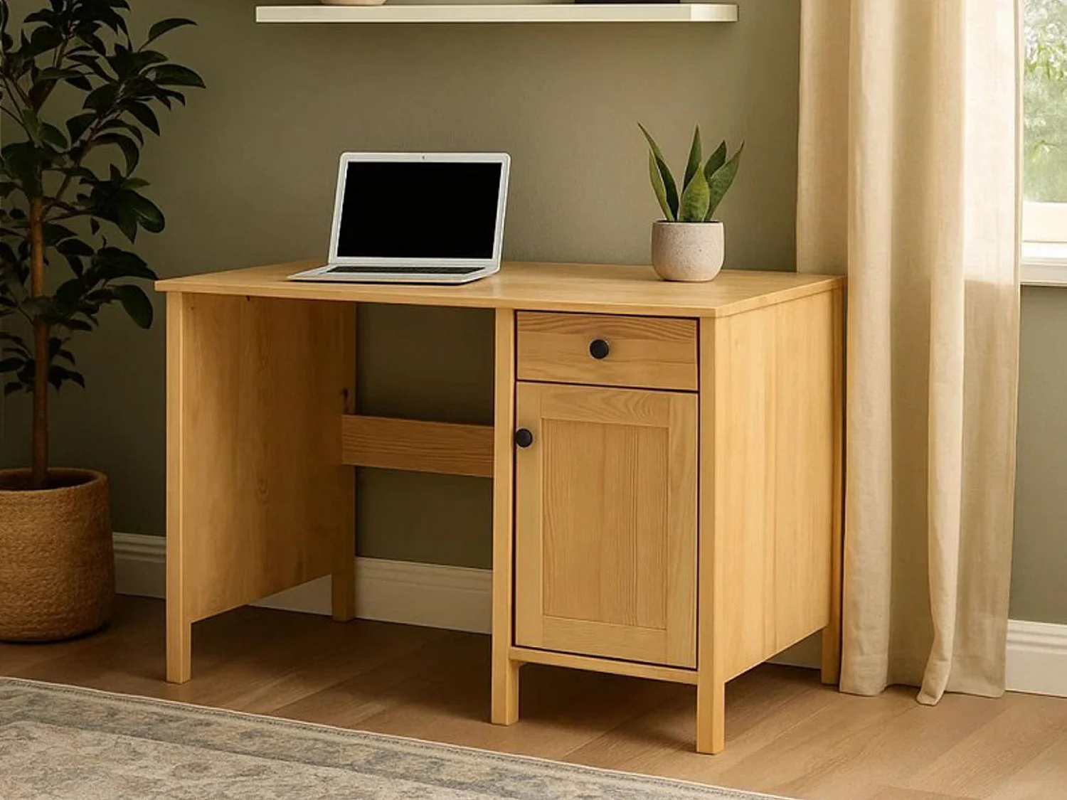 Biurko 110 cm drewniane z drzwiczkami i szufladą Prestige, kolor dębowy