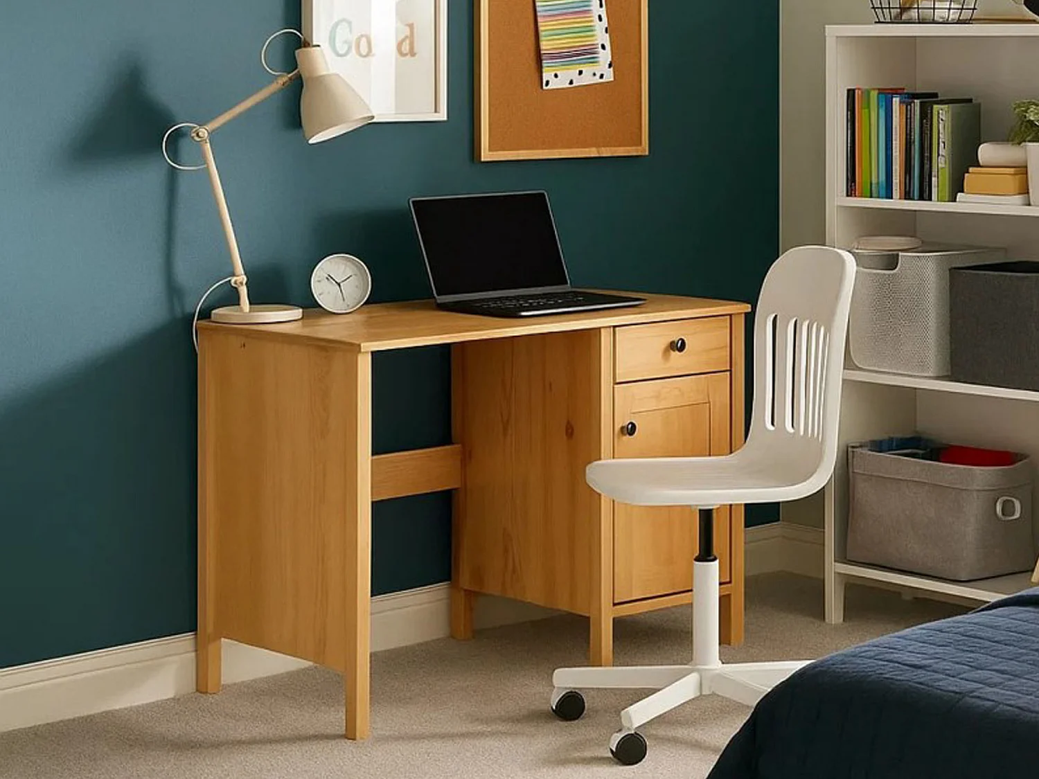 Biurko 110 cm drewniane z drzwiczkami i szufladą Prestige, kolor dębowy