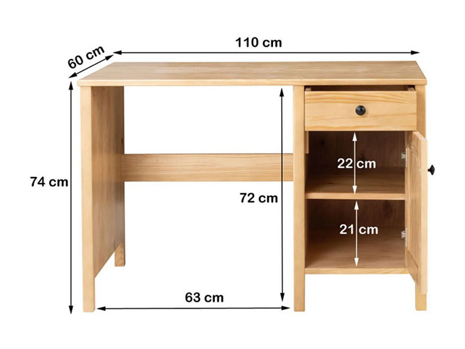 Biurko 110 cm drewniane z drzwiczkami i szufladą Prestige, kolor dębowy