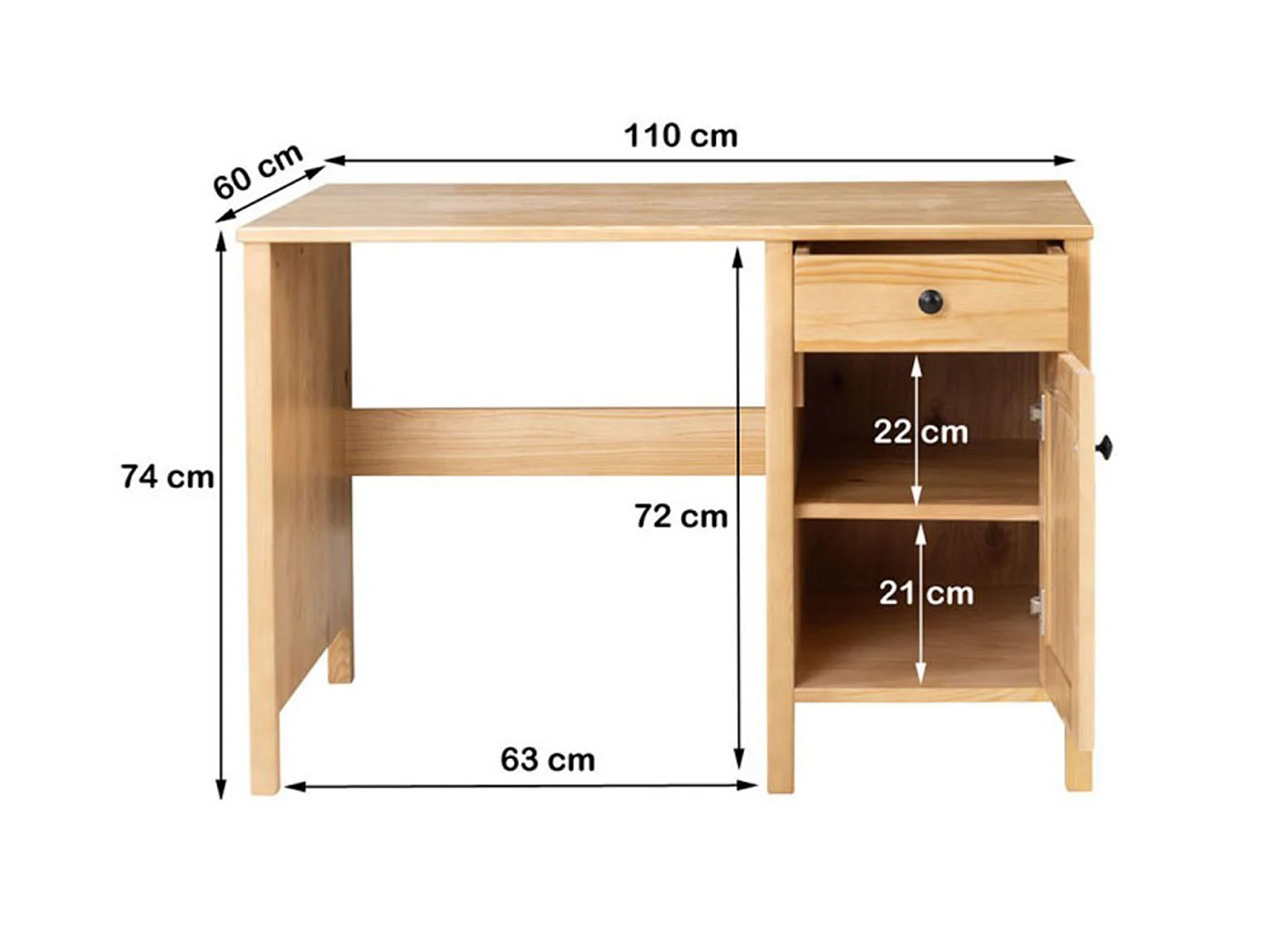 Biurko 110 cm drewniane z drzwiczkami i szufladą Prestige, kolor dębowy