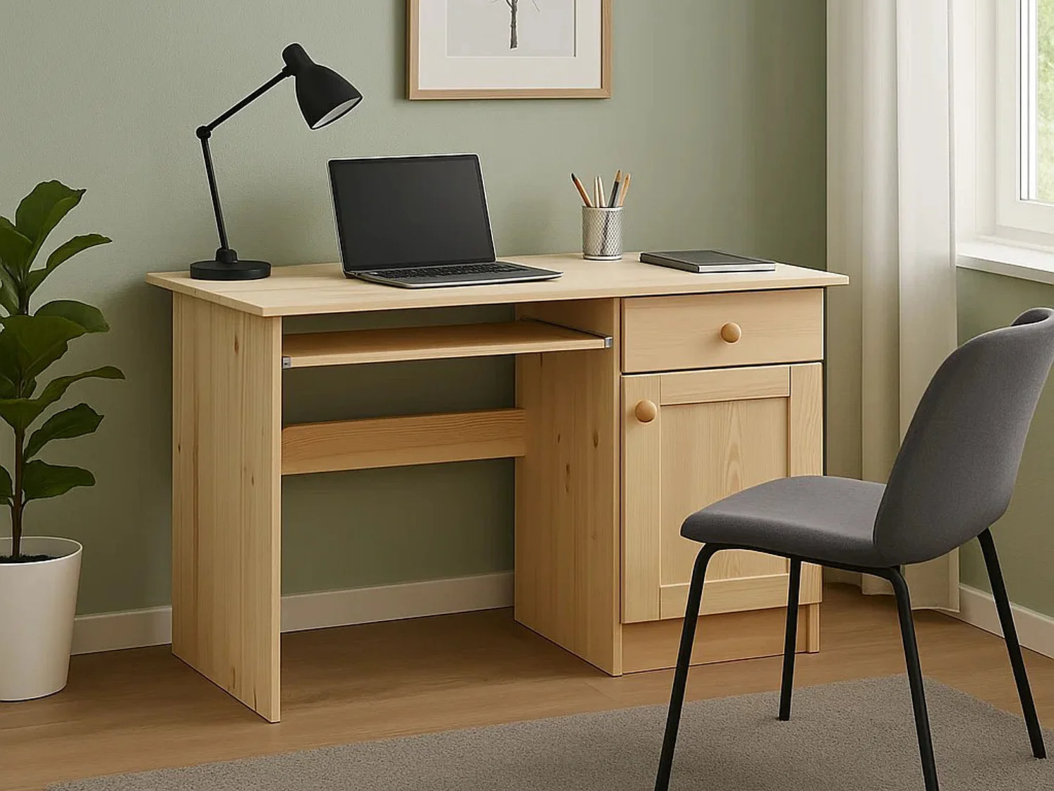 Biurko 110 cm drewniane Modern, sosnowe