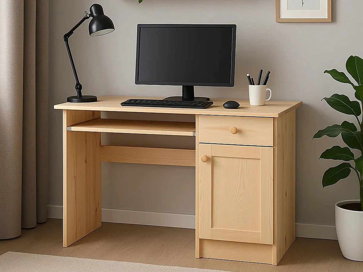 Biurko 110 cm drewniane Modern, sosnowe