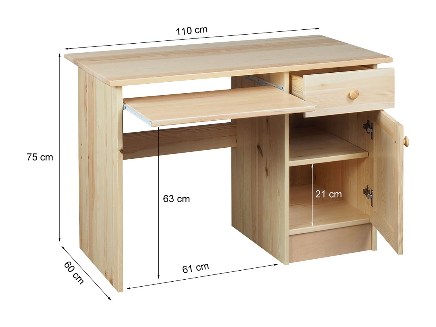 Biurko 110 cm drewniane Modern, sosnowe