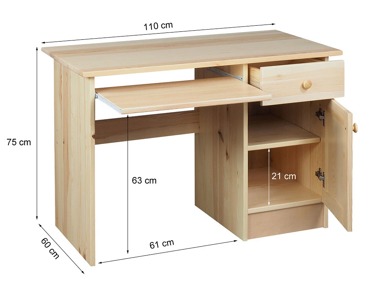 Biurko 110 cm drewniane Modern, sosnowe